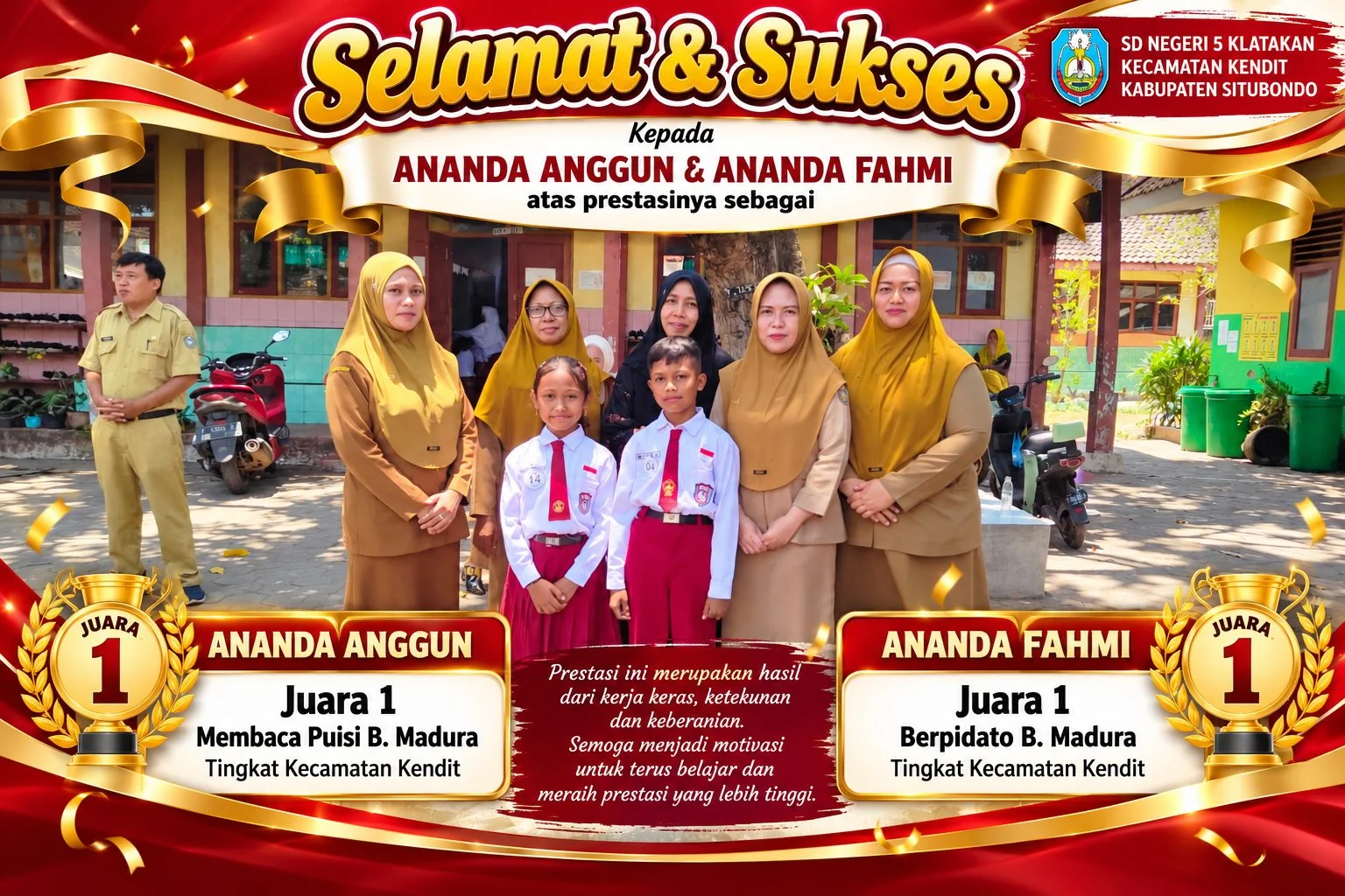 🏆 SELAMAT & SUKSES 🏆  Selamat kepada Ananda Anggun dan Ananda Fahmi 🎉👏